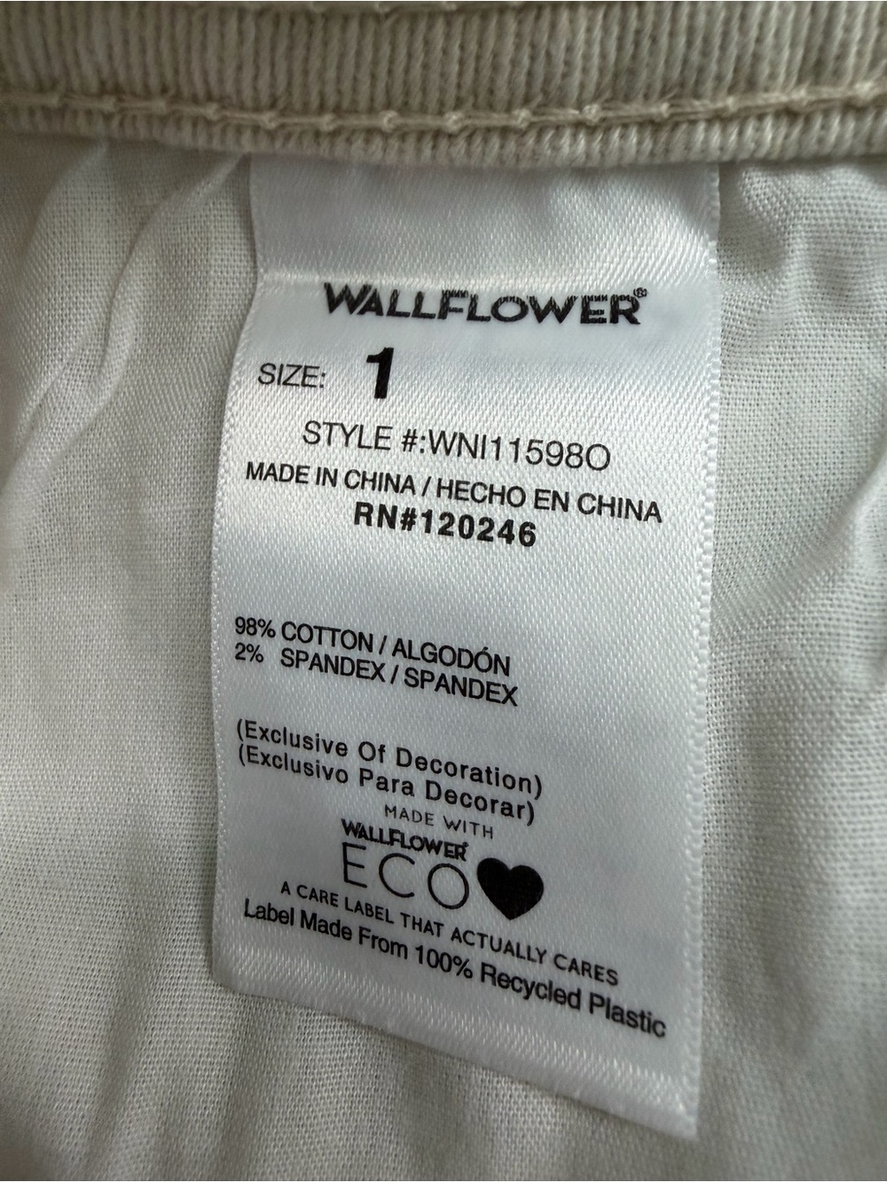 Wallflower Luscious Curvy Straight Leg Mid Rise Jeans in Light Beige Cream - Picture 9 of 9